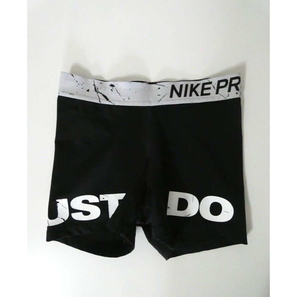 Nike Pro Womens M Seamless Running Bike Shorts Black & White Just Do It Spellout